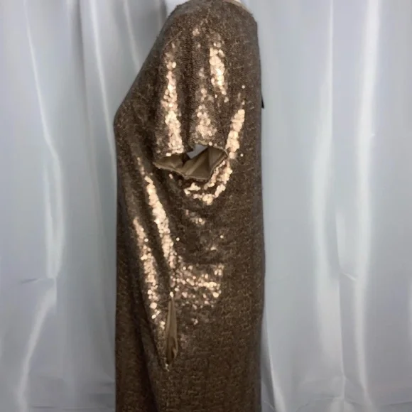 NWT Gold Sequin Scoop Neck Short Casual Dress with pockets size M - Picture 4 of 12